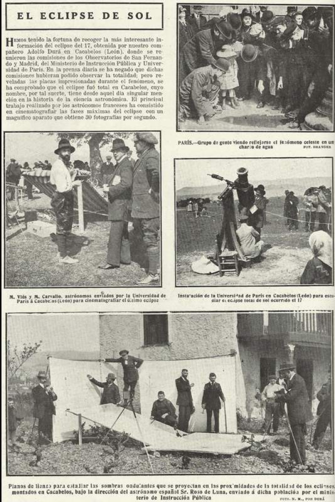 Recorte de prensa del eclipse de sol de 1912 y de la expedición científica instalada en Cacabelos. 